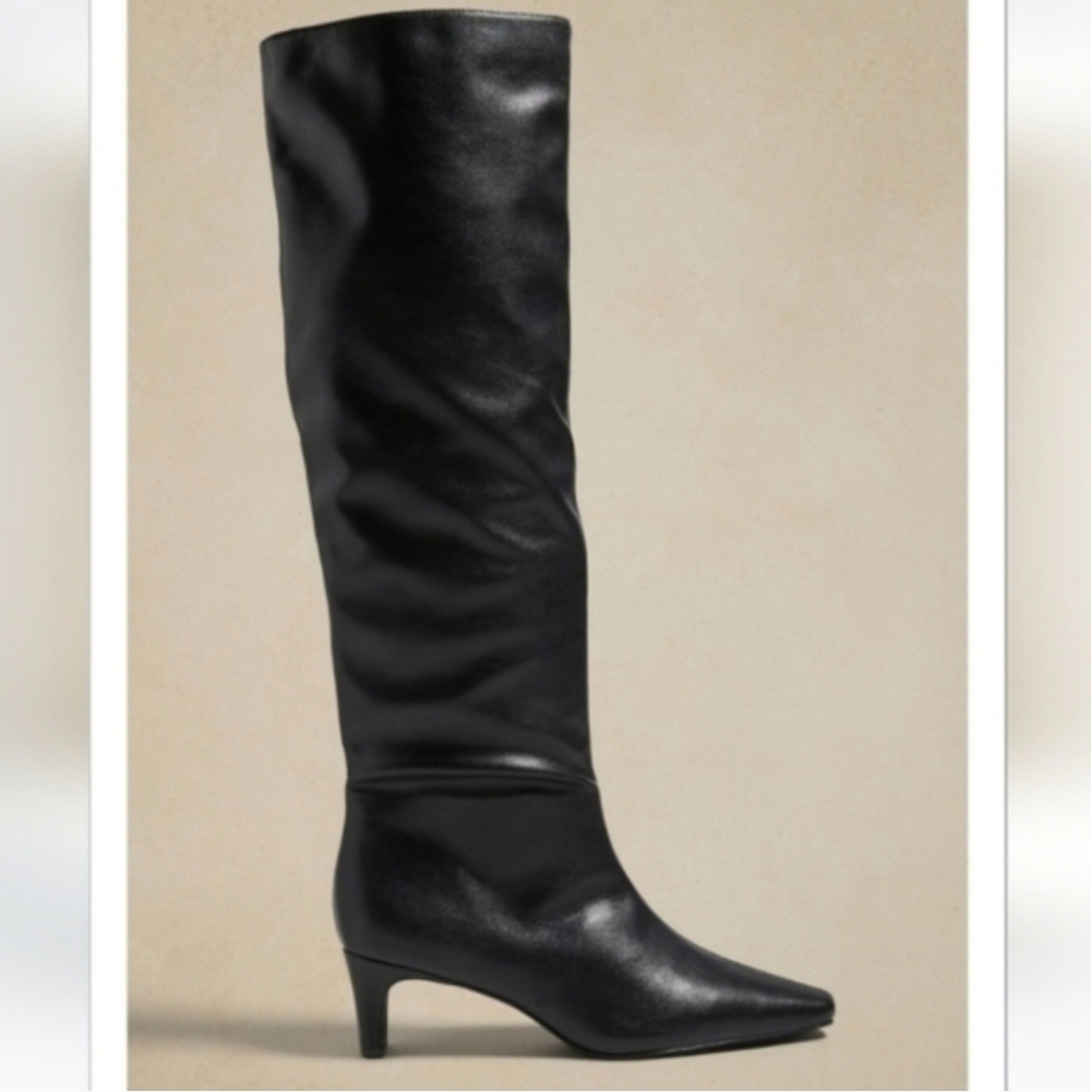 Banana Republic Black Leather Knee-High Heeled Boots